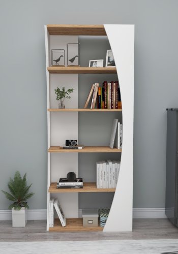 FUNZI LIVING Selg bokhylle, m. 4 hyller - hvit og Atlantic Pine melamin