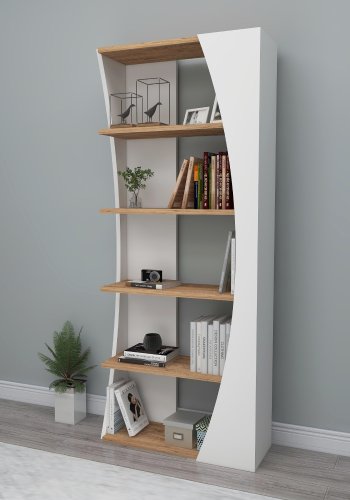 FUNZI LIVING Selg bokhylle, m. 4 hyller - hvit og Atlantic Pine melamin