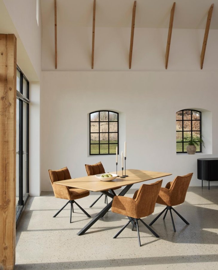 Cesura spisebord, rektangul�r - natur eg melamin og sort stjerne metal (100x200)