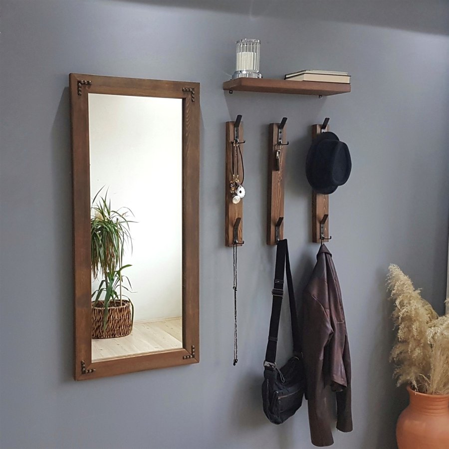 NORDVÄRK V109 entrést, m. 1 spejl, 3 knagerkker, 1 hylde - valnddefarvet fyrretr