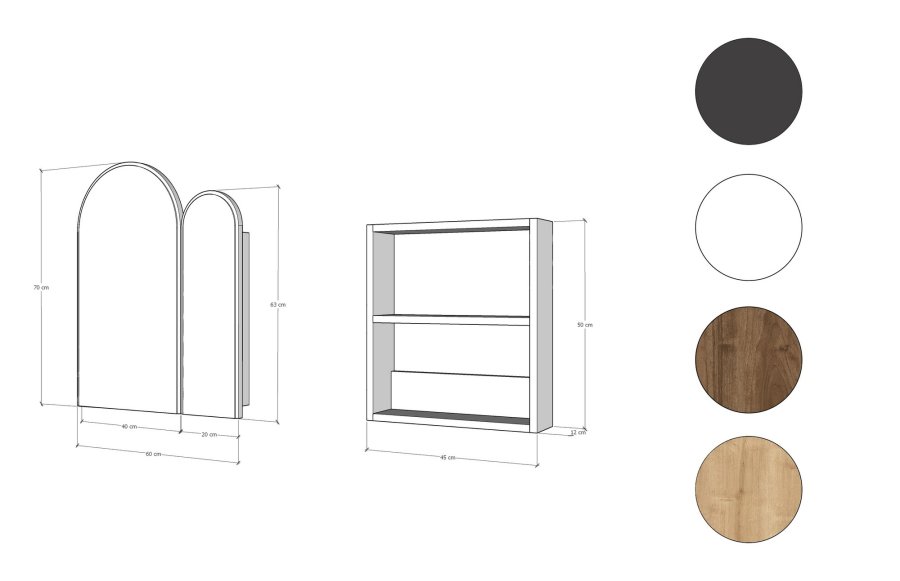 FUNZI LIVING Classe Badezimmer-Hängeschrank, mit Spiegel, 2 Türen und 2 Regalen – Spiegelglas und schwarzes MDF