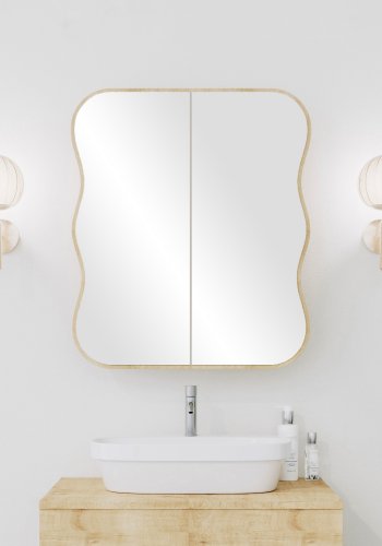 FUNZI LIVING Day Badezimmer-Wandschrank mit 2 Spiegeltüren und 1 Regal - Spiegelglas und Eichenfaserplatte