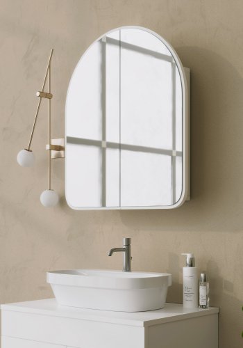 FUNZI LIVING Hope Badezimmer-Wandschrank mit 2 Spiegeltüren und 1 Regal - Spiegelglas und weiße Faserplatte