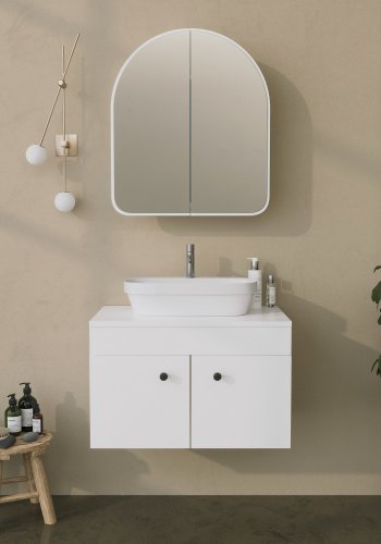 FUNZI LIVING Hope Badezimmer-Wandschrank mit 2 Spiegeltüren und 1 Regal - Spiegelglas und weiße Faserplatte