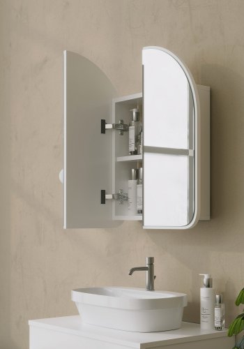 FUNZI LIVING Hope Badezimmer-Wandschrank mit 2 Spiegeltüren und 1 Regal - Spiegelglas und weiße Faserplatte