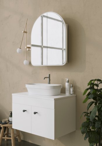 FUNZI LIVING Hope Badezimmer-Wandschrank mit 2 Spiegeltüren und 1 Regal - Spiegelglas und weiße Faserplatte