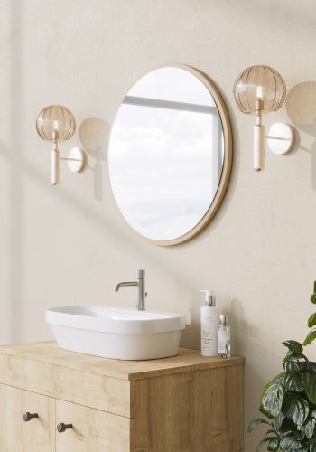 NORDVÄRK Yuvarlak dekorativt speil, beige