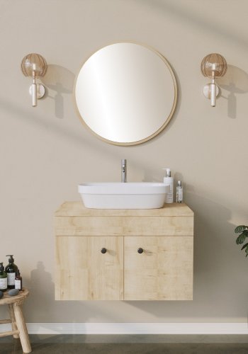 NORDVÄRK Yuvarlak dekorativt speil, beige