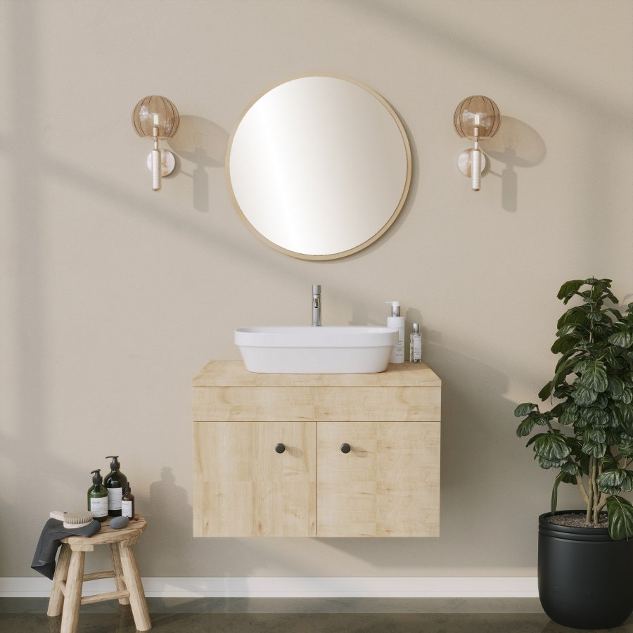 NORDVÄRK Yuvarlak dekorativt speil, beige