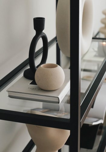 FUNZI LIVING K100 Bücherregal, m. 5 Regale - gehärtetes Glas und schwarzes Metall