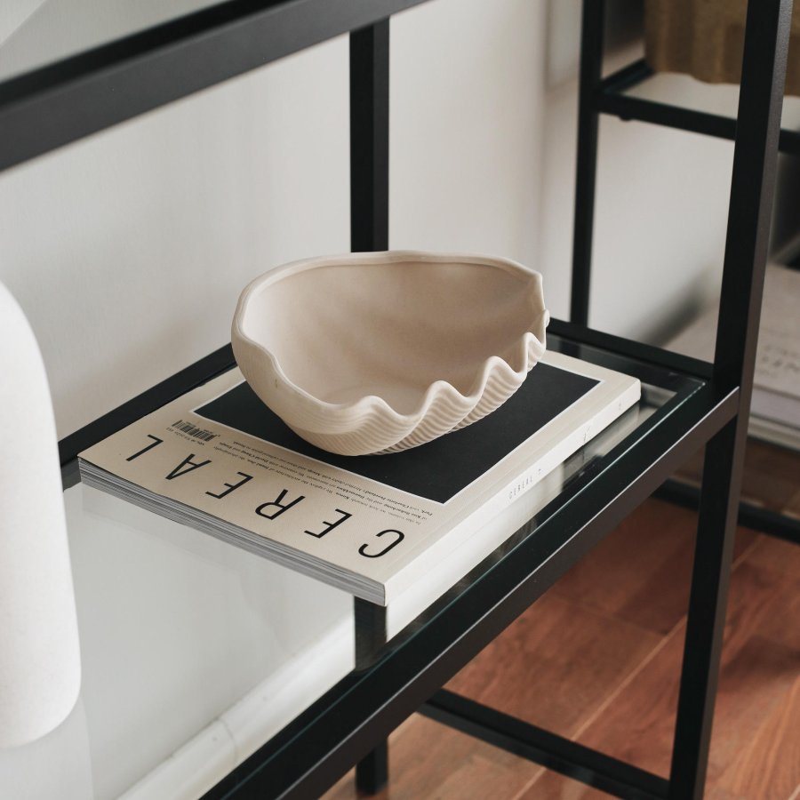 FUNZI LIVING K100 Bücherregal, m. 5 Regale - gehärtetes Glas und schwarzes Metall