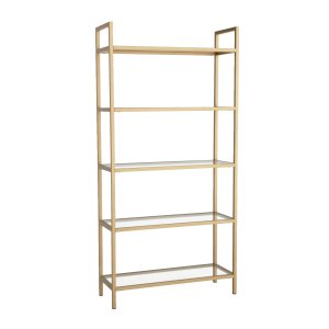 FUNZI LIVING K101 bogreol, m. 5 hylder - hrdet glas og guld metal