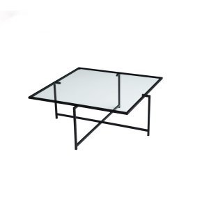 NORDVÄRK Sun sofabord, kvadratisk - glas og sort metal (85x85)