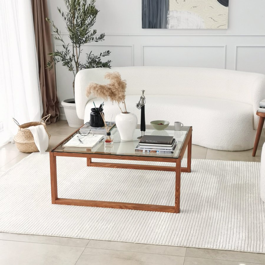 NORDVÄRK Via Couchtisch, quadratisch – Glas und Kiefer (90x90)