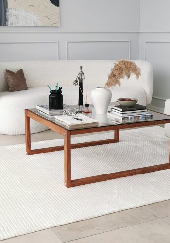 NORDVÄRK Via Couchtisch, quadratisch – Glas und Kiefer (90x90)