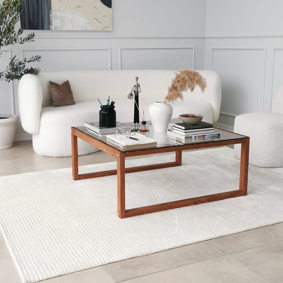 NORDVÄRK Via Couchtisch, quadratisch – Glas und Kiefer (90x90)