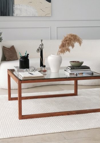 NORDVÄRK Via Couchtisch, quadratisch – Glas und Kiefer (90x90)