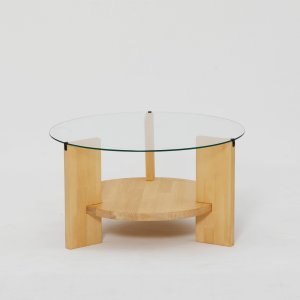 NORDVÄRK Mondo sofabord, m. 1 hylde, rund - glas og egefarvet fyrretr (75)