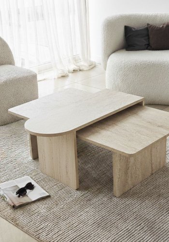 NORDV�RK Paris - Bronse, travertin sofabordsett