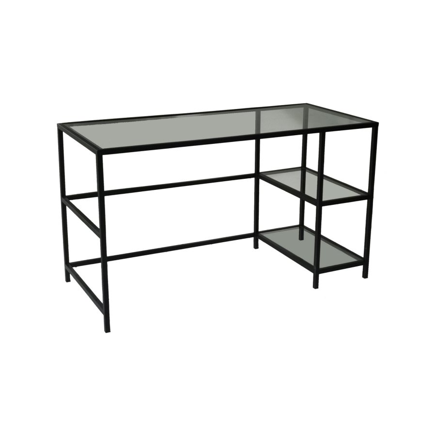 NORDVÄRK Master-Schreibtisch, mit 2 Regalen – Glas und schwarzes Metall (130x60)