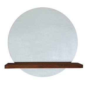 NORDVÄRK Sunset vgspejl, m. 1 hylde, rund - spejlglas og valnddefarvet fyrretr (70)