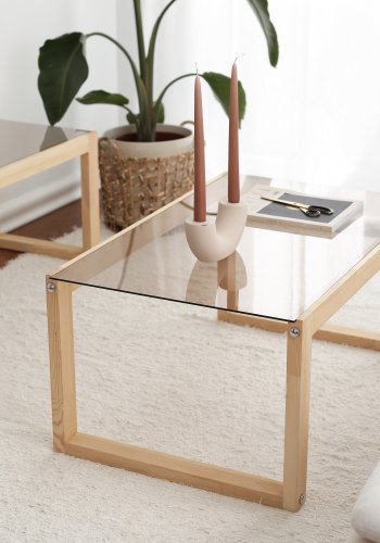 NORDVÄRK Via sofabord, rektangulr - glas og natur fyrretr (85x55)