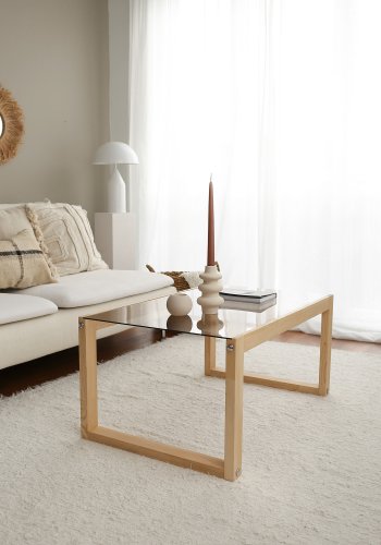 NORDVÄRK Via sofabord, rektangulr - glas og natur fyrretr (85x55)