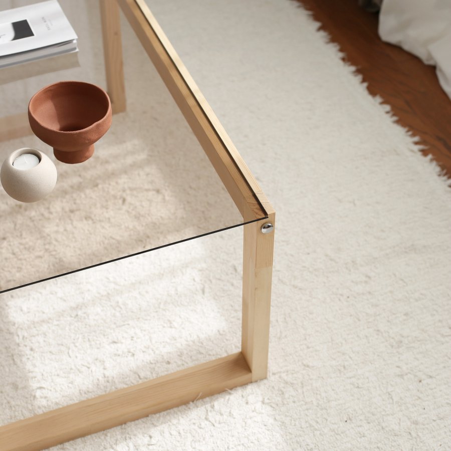 NORDVÄRK Via sofabord, rektangulr - glas og natur fyrretr (85x55)