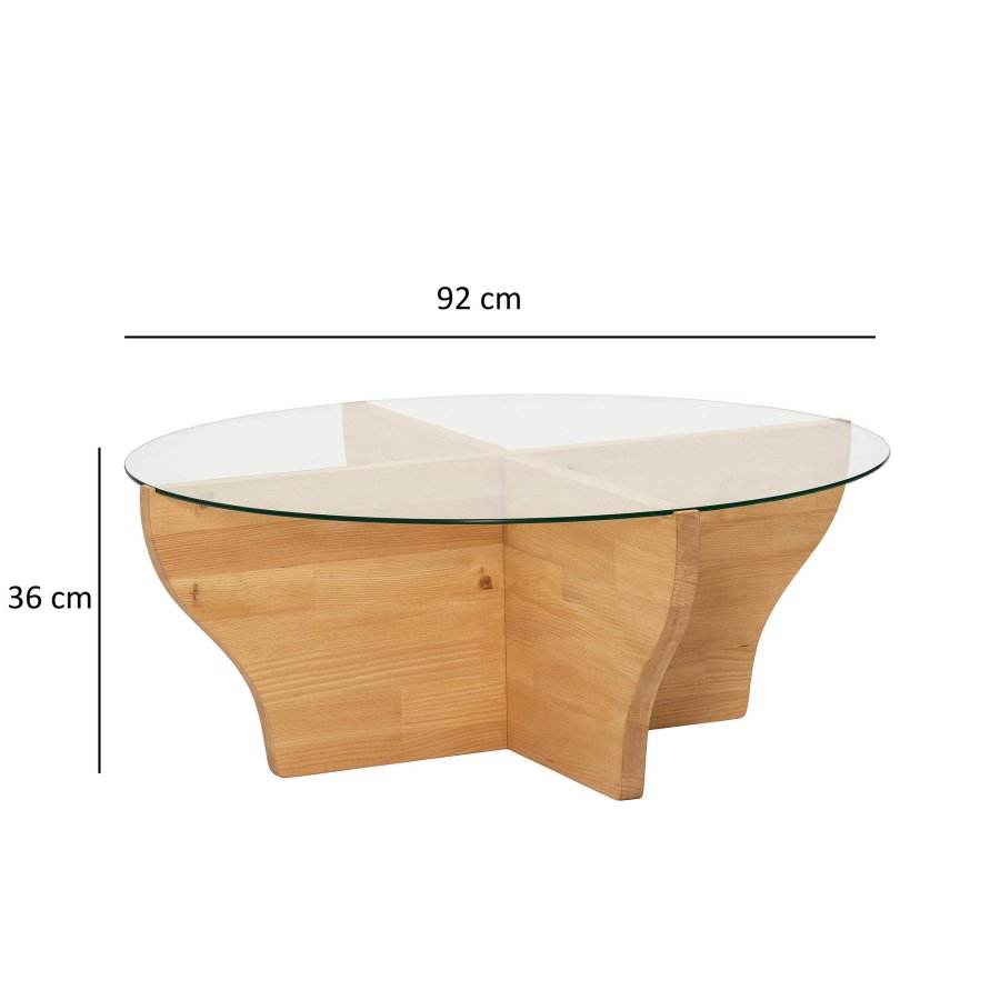 NORDVÄRK Amphora Couchtisch, rund – Glas und teakfarbenes Holz (92)