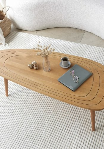 NORDVÄRK Sweet sofabord, drbeformet - teaktrsfarvet fyrretr og bgetr (115x50)