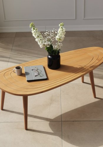 NORDVÄRK Sweet sofabord, drbeformet - teaktrsfarvet fyrretr og bgetr (115x50)