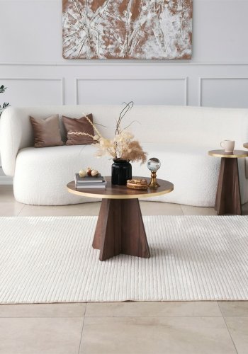 NORDVRK Sjampinjong salongbord, rundt - gull PVC og valnttmelamin (60)