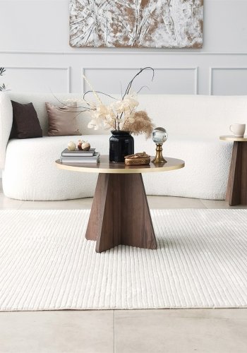 NORDVRK Sjampinjong salongbord, rundt - gull PVC og valnttmelamin (60)