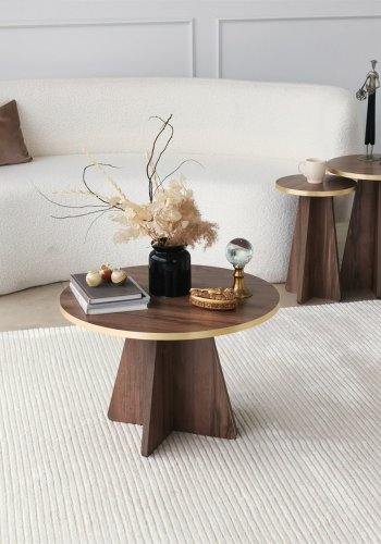 NORDVRK Sjampinjong salongbord, rundt - gull PVC og valnttmelamin (60)