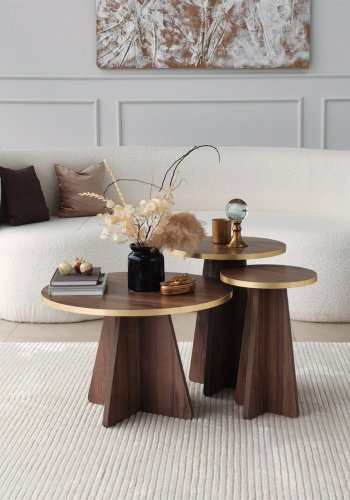 NORDVRK Sjampinjong salongbord, rundt - gull PVC og valnttmelamin (60)