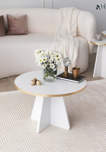 NORDVRK Sjampinjong salongbord, rundt - gull PVC og hvit melamin (60)