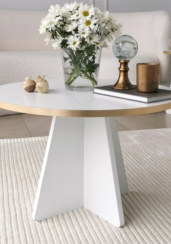 NORDVRK Sjampinjong salongbord, rundt - gull PVC og hvit melamin (60)