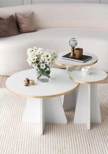 NORDVRK Sjampinjong salongbord, rundt - gull PVC og hvit melamin (60)