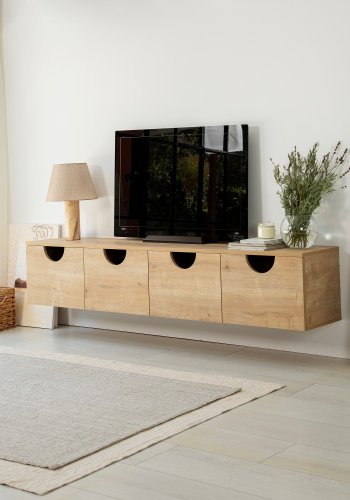 NORDVÄRK Four Seasons Wand-TV-Ständer, mit 4 Türen - eichenfarbenes Melamin (180x35)