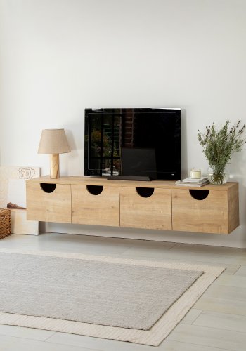 NORDVÄRK Four Seasons Wand-TV-Ständer, mit 4 Türen - eichenfarbenes Melamin (180x35)