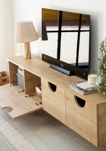 NORDVÄRK Four Seasons Wand-TV-Ständer, mit 4 Türen - eichenfarbenes Melamin (180x35)