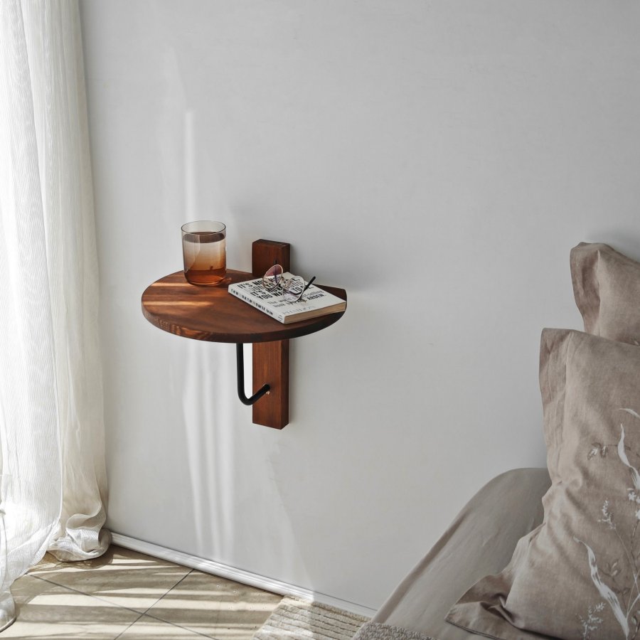 NORDVRK Reve vegghylle - kastanjetre og sort metall