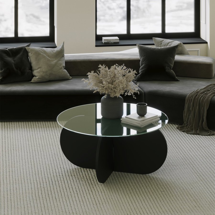 NORDVRK Bubble salongbord, rundt - glass og sort melamin (75)