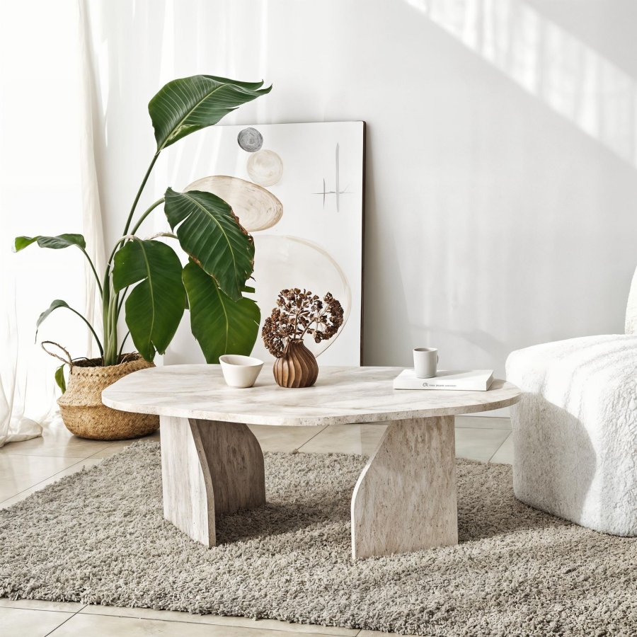 NORDVRK Rock sofabord, organisk - travertin melamin (100x60)