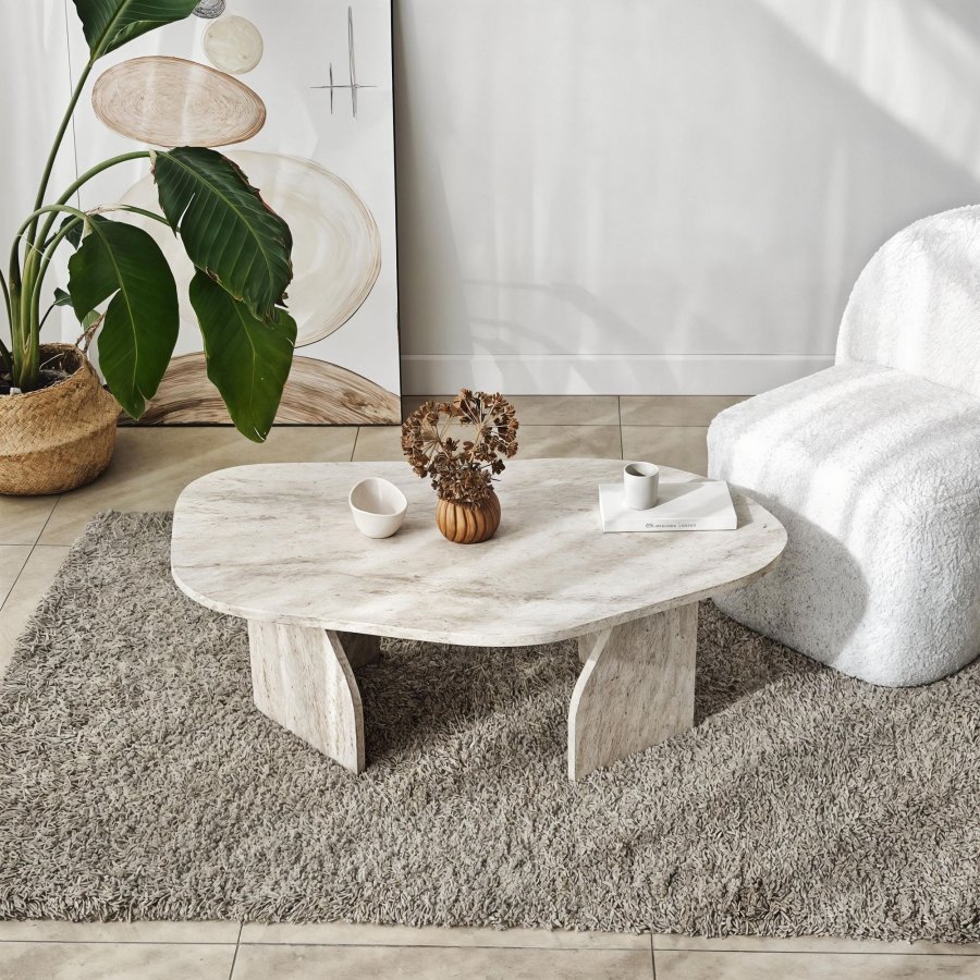 NORDVRK Rock sofabord, organisk - travertin melamin (100x60)