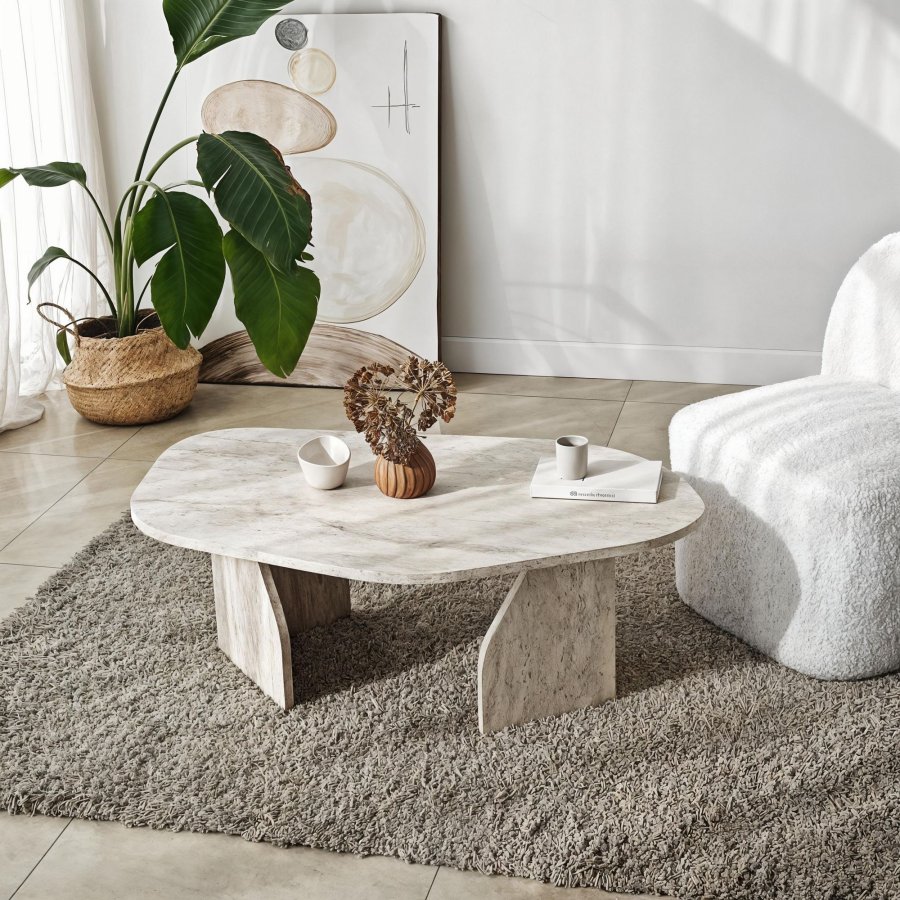 NORDVRK Rock sofabord, organisk - travertin melamin (100x60)