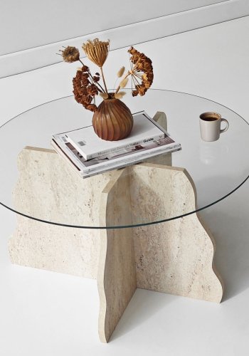 NORDV�RK Butterfly - Travertin, Transparent soffbord