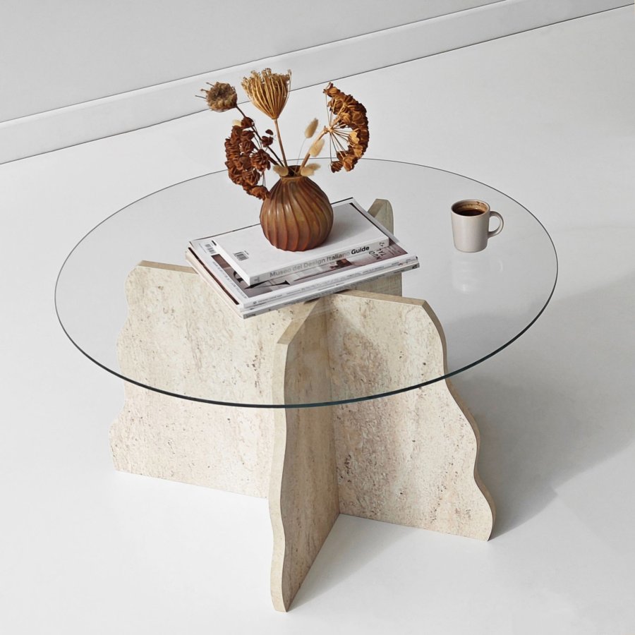 NORDV�RK Butterfly - Travertin, Transparent soffbord