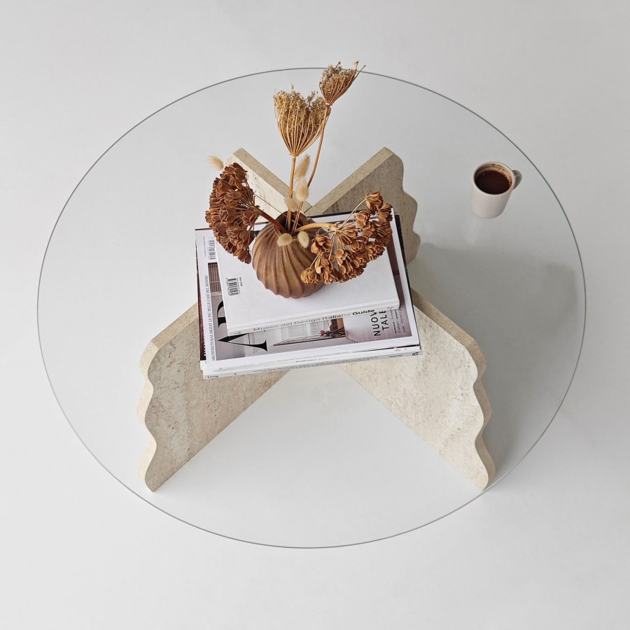 NORDV�RK Butterfly - Travertin, Transparent soffbord