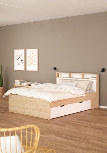TVILUM Ikast Bett mit 2 Schubladen 140x200, Jackson Hickory / Wei�, 149,8 x 216 x 96,8 cm